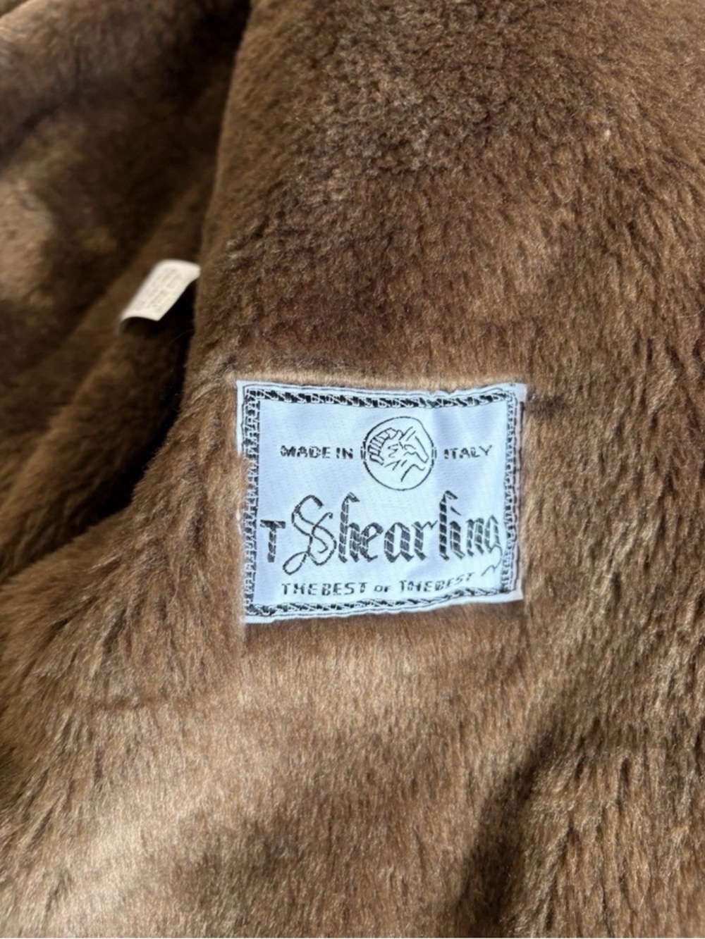 T. Shearling Men’s XL Brown Overcoat Button Shawl Collar Lined Pockets Mid - Picture 7 of 9